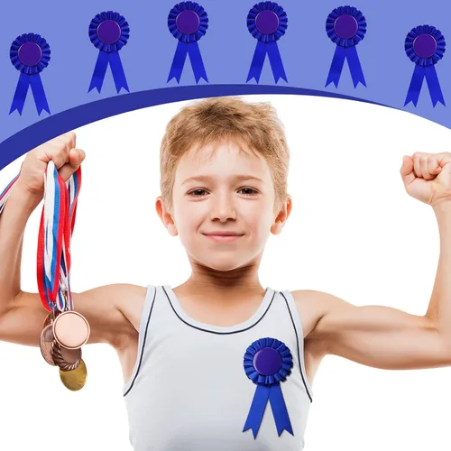 Vista 5 de 6 cintas de premio en blanco, cinta de roseta del primer lugar, cinta ganadora de victoria, cintas de reconocimiento de lujo para competición