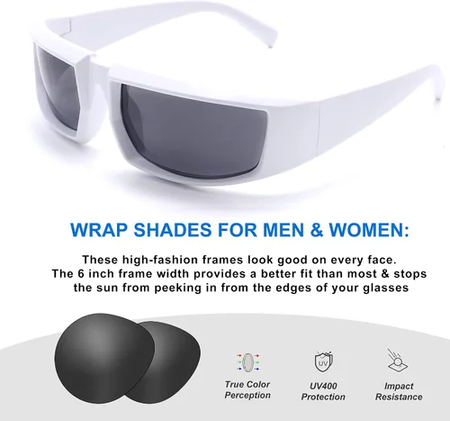 Vista 3 de GUVIVI Gafas de sol envolventes de moda para mujeres y hombres, gafas de sol rectangulares futuristas gruesas y gruesas