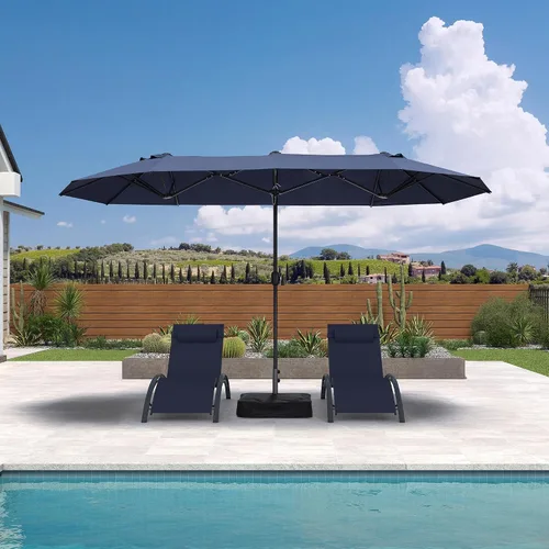 Vista 50 de PURPLE LEAF - Sombrilla de mercado de patio de 13 pies con base rectangular doble cara, sombrilla de mesa para exteriores con manivela, 12 varillas