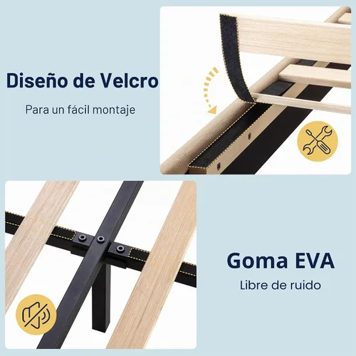 Vista 5 de Allewie Base de cama de plataforma de tamaño individual con cabecera tapizada de tela y soporte de listones de madera, base de colchón totalmente