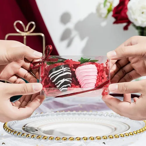 Vista 5 de RomanticBaking - Cajas de fresas cubiertas de chocolate transparente, paquete de 50 4 1/2" x 2 1/4" x 2", para 2 macarrones, para 4 panaderías