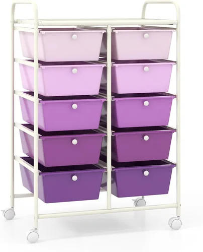 Vista 13 de LDAILY Carrito de almacenamiento con ruedas de 9 cajones, carrito rodante con cajones para aula, organizador de manualidades con ruedas con marco