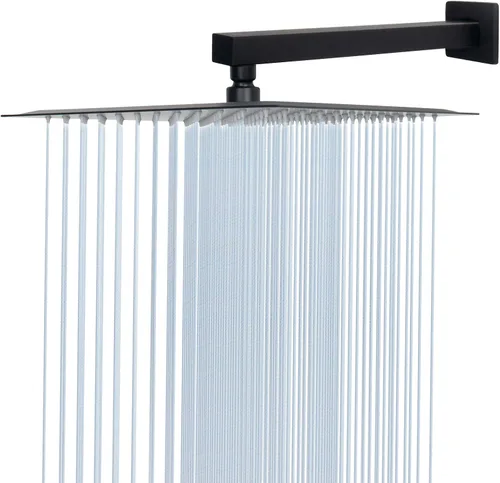 Vista 16 de Cabezal de ducha con brazo de extensión, cuadrado de alta presión con brazo de ducha, cobertura de cuerpo completo de cascada de lluvia de acero
