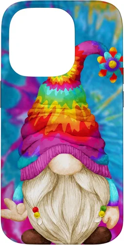 Vista 17 de Funda de gnomo de signo de paz para mujer, diseño de gnomo hippie de teñido anudado para iPhone 16
