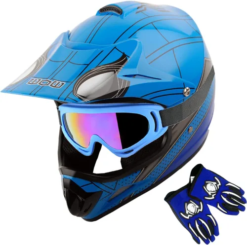 Vista 11 de WOW Casco de motocross BMX MX ATV para niños y jóvenes, casco Dianosour Dragon + gafas + guante marciano juvenil: paquete HJOY MG