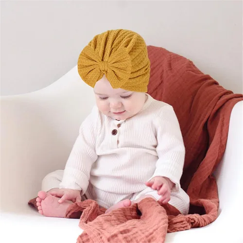 Vista 7 de Gorro de punto para bebé con lazos lindos turbante para envolver el sombrero (MZ6)