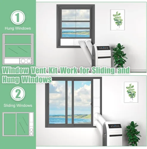 Vista 3 de Kit de sellado de ventana de aire acondicionado portátil de doble manguera, kit de ventilación de ventana ajustable de 5 pulgadas de diámetro