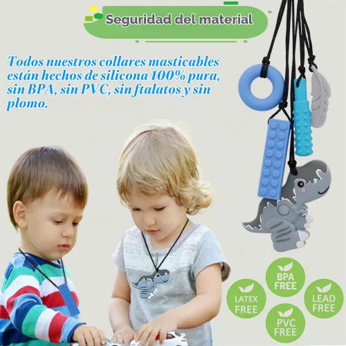 Vista 2 de Collares masticables para niños sensoriales, collar masticable sensorial para niños con TDAH, SPD, dentición, necesidades de morder, juguetes Gris