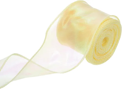 Vista 72 de MECCANIXITY - Cinta de organza con cable de 1 1/2" de ancho, brillante, transparente, con brillo irisado en tonos pastel, cinta de gasa para Beige
