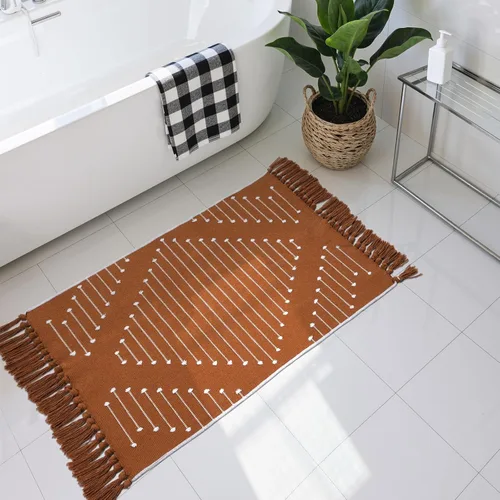 Vista 10 de LIVEBOX Alfombra de baño bohemia negra de 2x3 pies, alfombra de baño lavable, pequeñas alfombras tejidas de algodón, alfombra de área marroquí