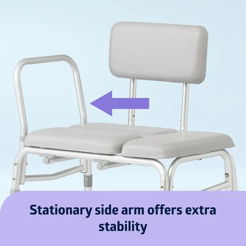 Vista 3 de Medline Banco de transferencia acolchado para bañera y ducha, altura ajustable, patas antideslizantes, resistente al óxido, brazo lateral y respaldo