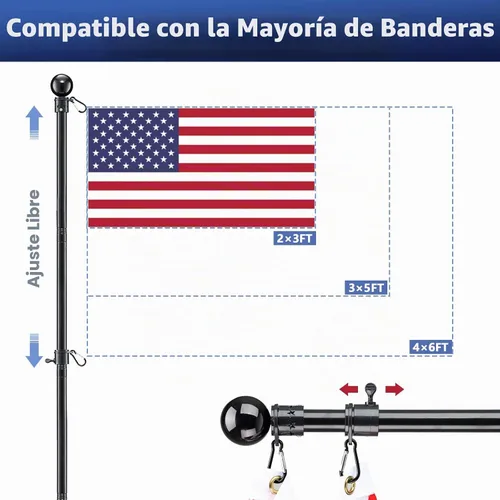 Vista 4 de Kit de poste de bandera para casa LAKEROD - Soporte de poste de bandera de metal resistente de 5 pies para exterior de casa, poste de bandera sin