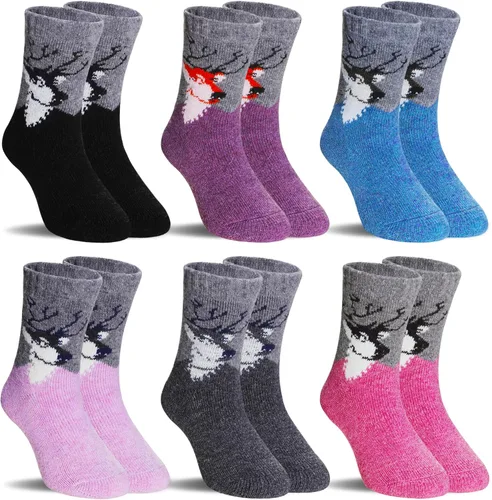 Vista 25 de SeeyAN Calcetines de lana merino para niños y niñas, botas de senderismo, térmicos, cálidos, acogedores, suaves, gruesos, 6 pares