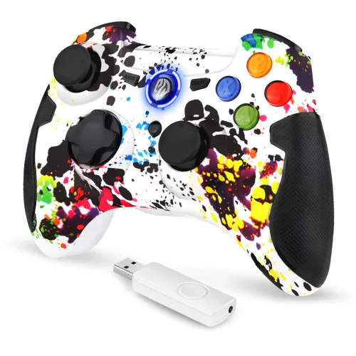 Vista 2 de EasySMX Controlador inalámbrico 2.4G para PS3, gamepads de PC con rango de botón de disparo de vibración de hasta 32.8ft, compatible con Windows PC