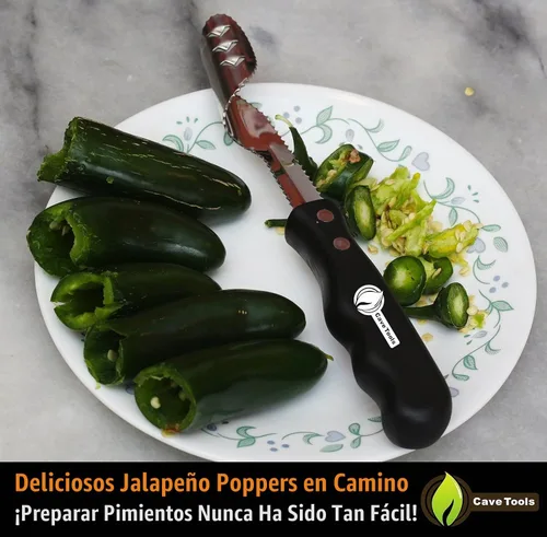 Vista 4 de Cave Tools descarozador de jalapeños de acero inoxidable. Se puede utilizar para pelar o cortar plátanos o chilis para asar en parrilla, ahumadora u