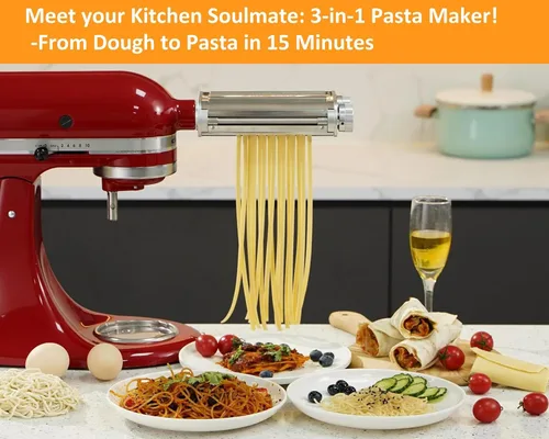 Vista 7 de FavorKit Accesorio para hacer pasta para batidoras de pie KitchenAid, juego resistente 3 en 1 incluido rodillo de hojas de pasta, accesorios