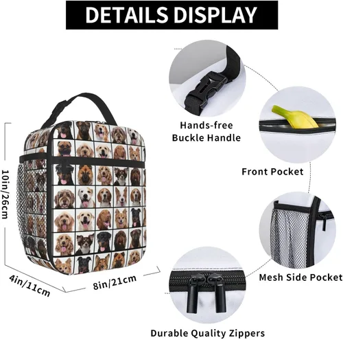 Vista 4 de Bolsa de almuerzo con diseño de animales para perros, con aislamiento, portátil, reutilizable, con cremallera, para picnic diario, trabajo, oficina