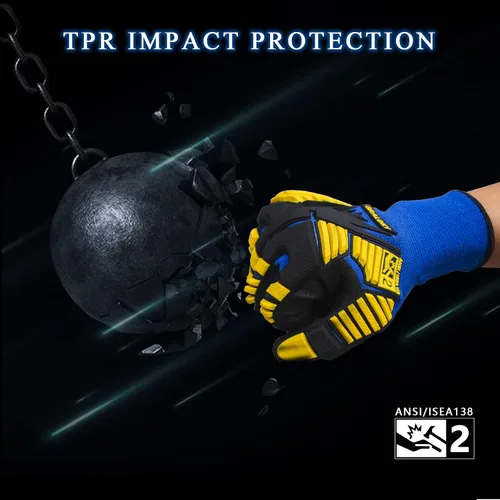 Vista 3 de 3 pares de guantes de trabajo, guantes resistentes a los impactos con goma para hombres y mujeres, guantes de nitrilo resistentes a cortes, guantes