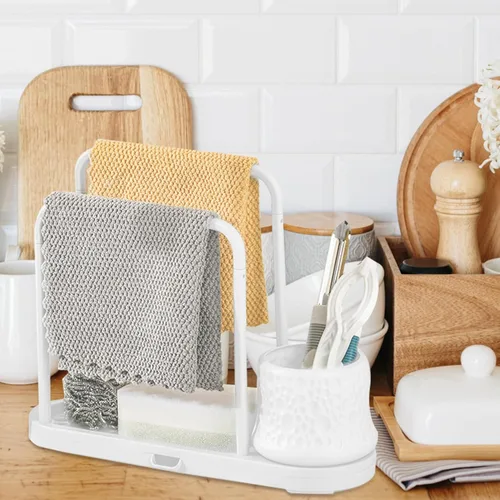 Vista 5 de Alipis Agujero - Organizador de estante de cocina para guardar platos, soporte para esponja de cocina, estante de drenaje para fregadero