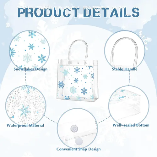 Vista 3 de Cholemy 24 bolsas de regalo de plástico transparente con diseño de copo de nieve de invierno con asas, bolsas de regalo transparentes