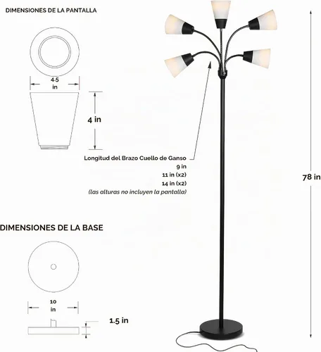 Vista 8 de Brightech Medusa - Lámpara de pie LED moderna – Lámpara de pie de múltiples cabezales para salas de estar y oficinas – Lámpara alta con pantalla