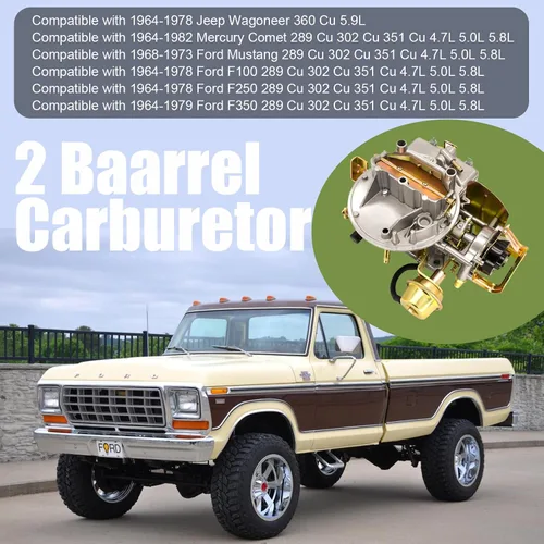 Vista 4 de Carburador de 2 barriles 2100 2150 Compatible con Ford F100 F250 F350 (289 302 351 Cu) y motores Jeep - Estrangulador eléctrico con junta de montaje