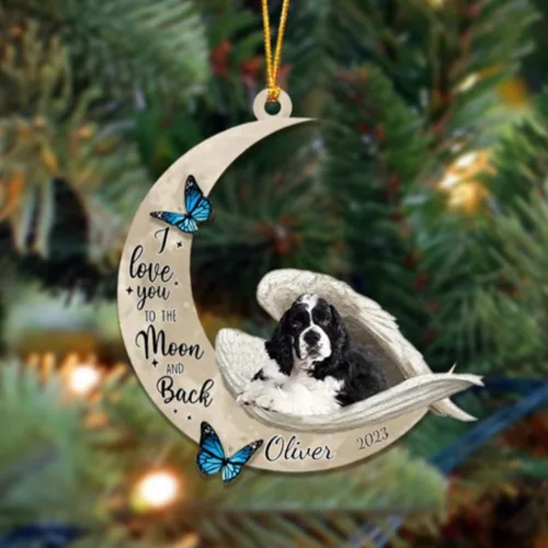 Vista 126 de Adorno colgante personalizado de ángel durmiendo en la luna, perro sabueso afgano, nombre personalizado, acrílico impreso en 2D plano – cumpleaños