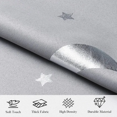 Vista 5 de WUBODTI Cortinas grises 100% opacas con diseño de estrellas para habitación de niños, 45 pulgadas de largo, juego de 2 paneles de cortinas