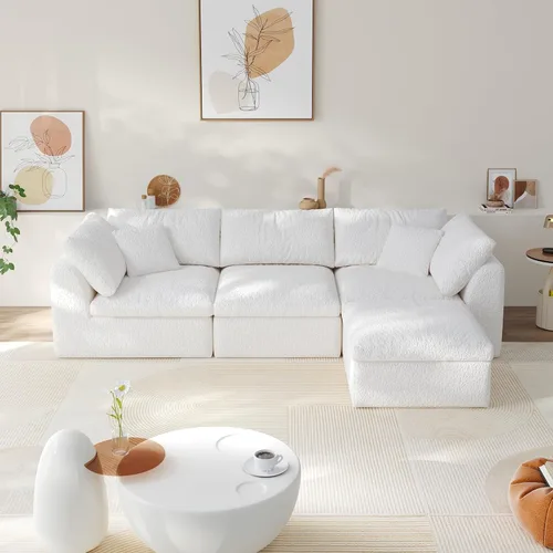Vista 24 de Sofá modular de nube sin hueso de 108 pulgadas con asiento profundo para sala de estar, sofá en forma de L con otomana, tela de copo de nieve y Negro