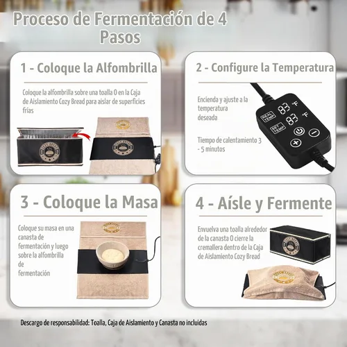 Vista 6 de Cozy Bread® Estera de fermentación de masa madre para panaderos caseros Marca de EE. UU. Probador de pan con control de termostato (10" x 21")
