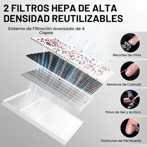 Vista 6 de L'UGX Colector de polvo de uñas recargable con 2 filtros reutilizables, aspirador de polvo de uñas profesional para técnicos de uñas, extractor