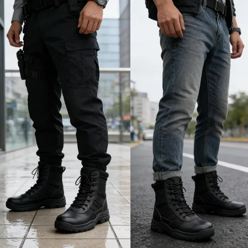 Vista 2 de QUNLON Botas militares tácticas para hombre, con cremallera lateral, ligeras, 8 pulgadas, botas de motocicleta de combate militar para trabajo