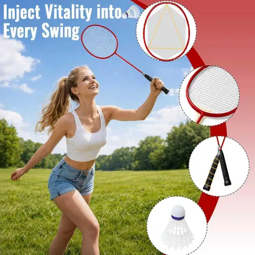 Vista 3 de Juego de bádminton para patio trasero: red portátil para exteriores con 4 raquetas de rendimiento, 3 volantes y línea de límite, juego completo