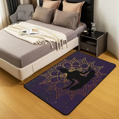 Vista 5 de Alfombra de yoga de 4 x 5 con mandala bohemia para sala de estar, dormitorio, espiritual zen, súper acogedora, alfombra decorativa para mujeres