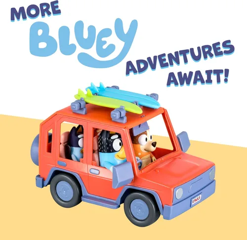 Vista 6 de Bluey Heeler - Coche de juguete familiar 4WD para niños pequeños con 4 figuras, tablas de surf y hoja de calcomanías, juego de simulación, juguetes