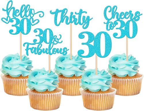 Vista 16 de 30 piezas de adornos para cupcakes de 12 cumpleaños feliz, brillantes doce, hola 12, felicitaciones a 12 años, adornos para cupcakes, 12