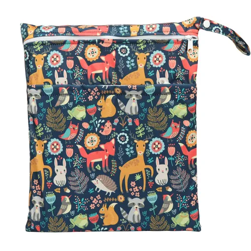Vista 12 de Wet Bag - Bolsa de pañales de tela para bebé, reutilizable, lavable, con dos bolsillos con cremallera (mapache animal)