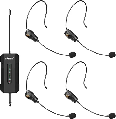 Vista 5 de ES-384 Sistema de Micrófono Inalámbrico de Mano UHF de 4 Canales - Rango de 164 pies, Receptor Recargable, Plug-and-Play para Karaoke y Espectáculos