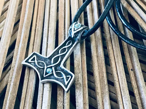 Vista 6 de Trilogy Jewelry - Martillo de Thor con 2 cristales de Swarovski para cumpleaños collar de piel