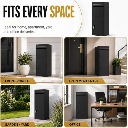 Vista 8 de Package delivery Boxes for Outside,Extra Large Mailbox for Parcel Black