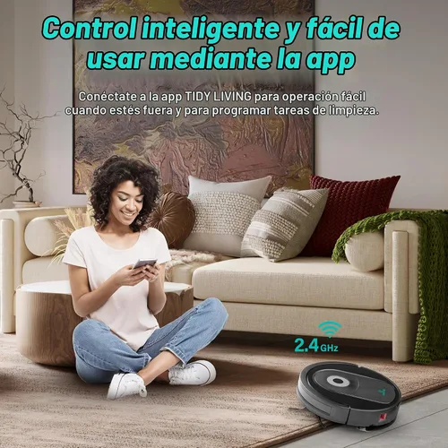 Vista 5 de Robot aspirador y trapeador combinado, 4000 pa automático con tanque de agua y cubo de basura, robot de aspiradora inteligente de carga automática