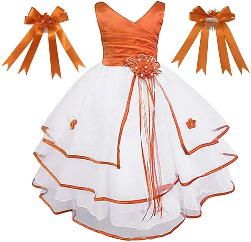 Vista 5 de Hecho en Estados Unidos/lazo para el pelo a juego gratis/niñas grandes y pequeñas niña flor niña comunión boda vacaciones vestido Coral