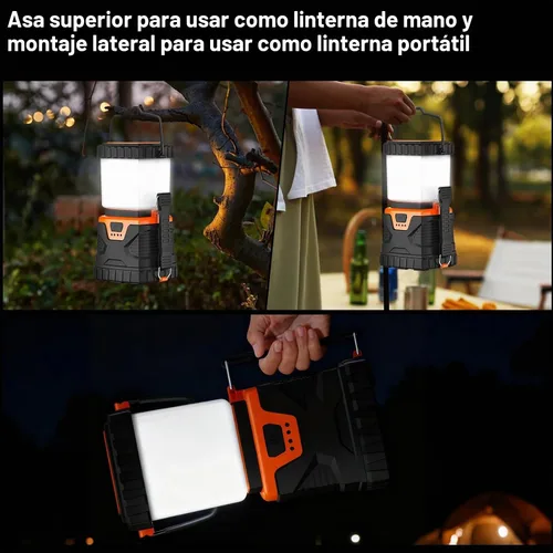Vista 7 de Linterna LED para campamento, recargable, 1000 lúmenes, portátil con 5 modos de luz, IP44 impermeable 4400 mAh, linterna para tienda de campaña