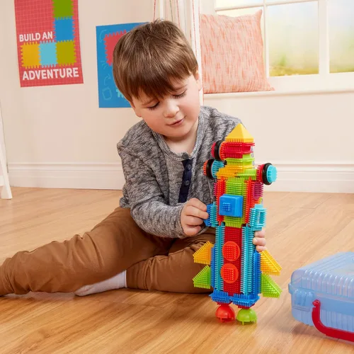 Vista 3 de Battat Bloques de cerdas - Bloques de construcción entrelazados STEM - Juego de 50 piezas - Estuche de transporte reutilizable - Juguetes