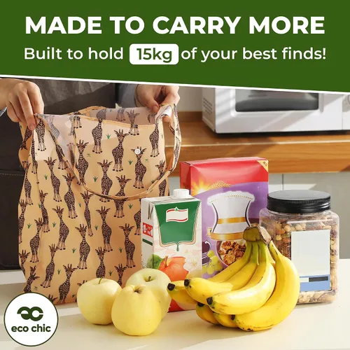 Vista 3 de ECO CHIC Bolsas plegables reutilizables para comestibles, bolsa de compras ligera, reciclada y reutilizable, bolsa plegable impermeable Gafas Gatos