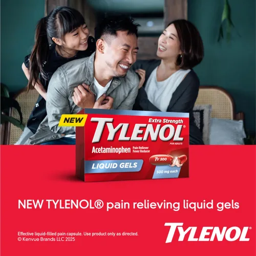 Vista 4 de Tylenol Geles líquidos extra fuertes, alivio del dolor rápido, fuerte, reductor de fiebre para adultos con 500 mg de acetaminofeno, cápsulas de gel