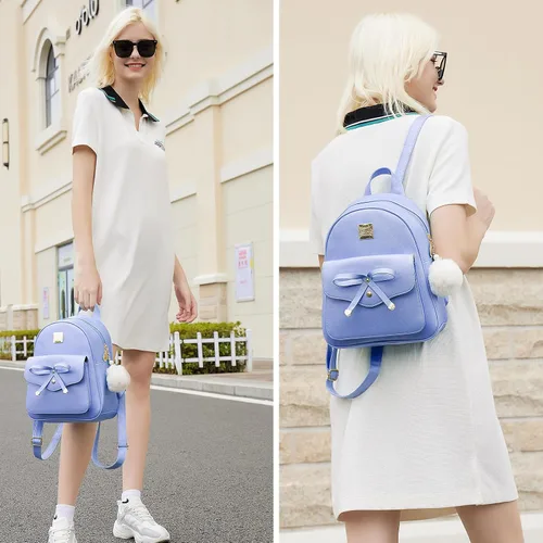 Vista 2 de ZGWJ Mini mochila de cuero con moño, mochila pequeña, linda mochila casual de viaje para niñas y mujeres, M, Mochilas tipo mochila
