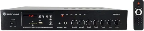 Vista 2 de Rockville Amplificador comercial RCS80-1 70V con 4 altavoces de techo