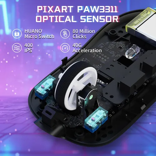 Vista 4 de ATTACK SHARK X8SE - Mouse inalámbrico para juegos, sensor óptico ajustable de 25 K DPI PAW3311, ergonómico de 2.08 oz ligero, triple modo