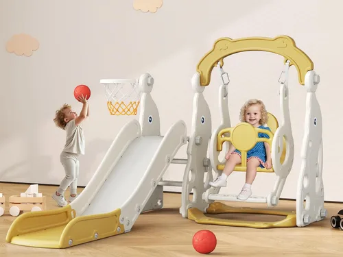Vista 10 de Tobogán para Niños Pequeños, Conjunto de Juegos 4 en 1 para Niños Pequeños - Actualizado con Tobogán para Niños, Columpio, Aro de Baloncesto